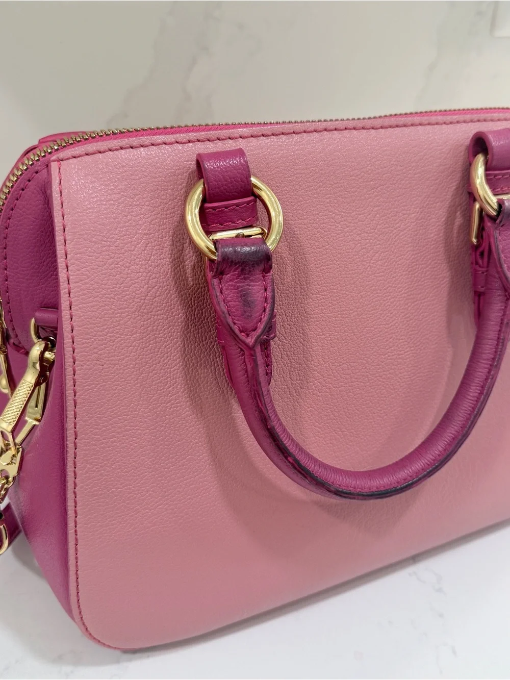 Miu Miu Two-Tone Pink Leather Satchel Crossbody Bag Gold Hardware Made Italy